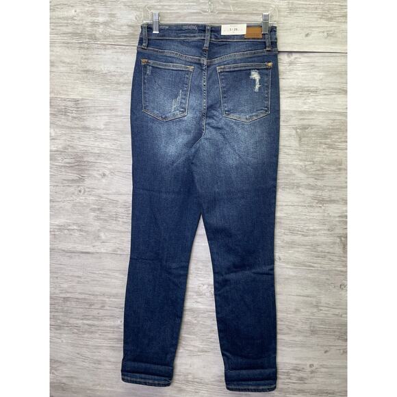 Judy Blue Jeans 26 Womens High Waist Boyfriend Distressed Blue Stretch Denim - Picture 12 of 15